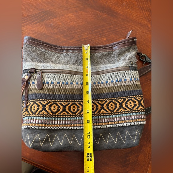 Myra Bag Cowhide Leather Western Hobo Cotton Adjustable Strap Crossbody Bag - Picture 15 of 15